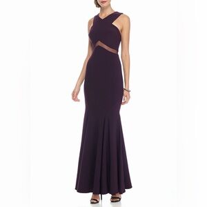 Betsey and Adam long dress has a mesh waist insert.